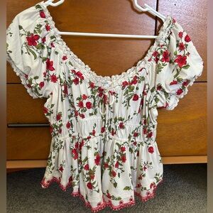 Maeve Floral Blouse in Red and White